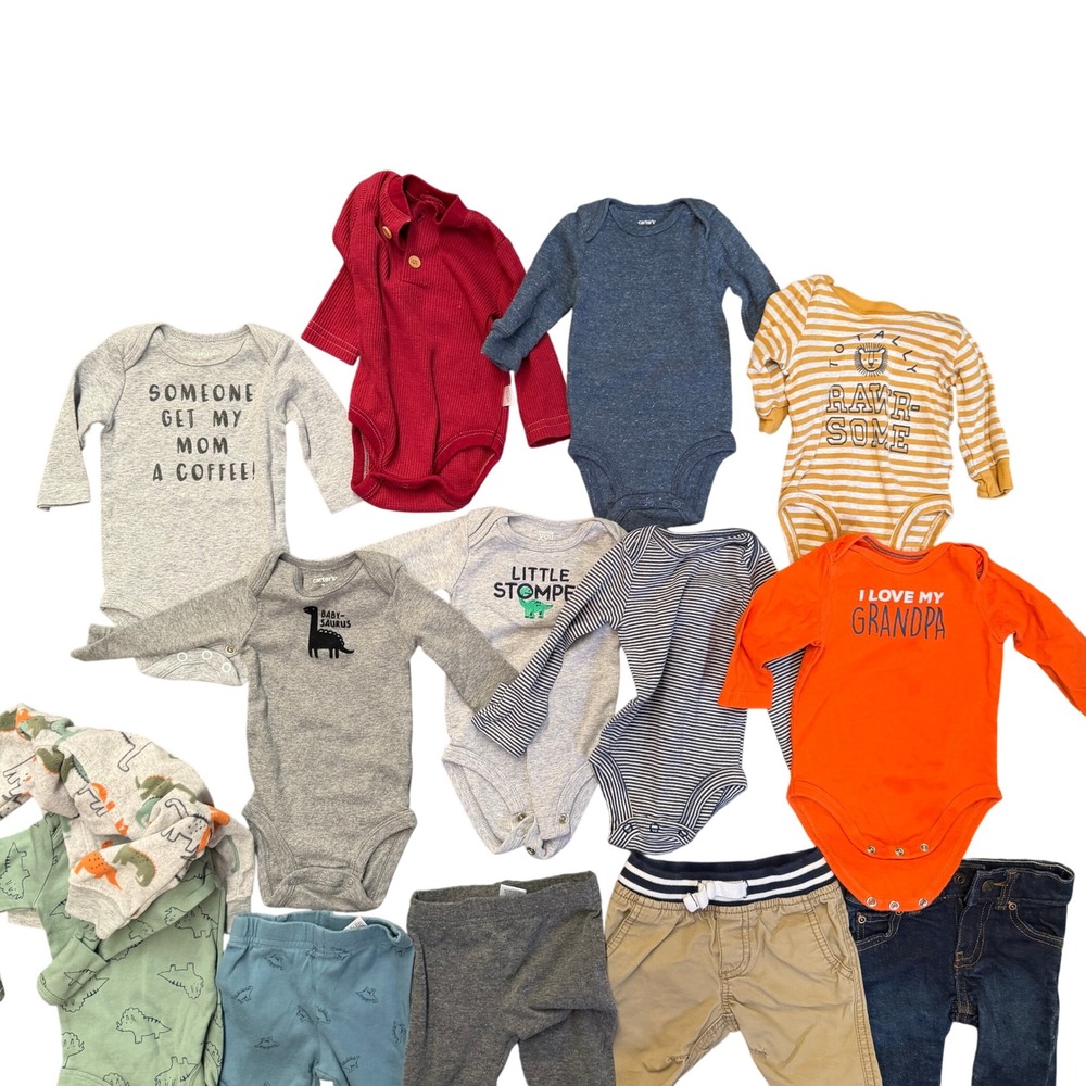 3M, 3 month Baby Boy, 3M Multi Dinosaur Winter Fall Bundle Outfits 14pc Jeans